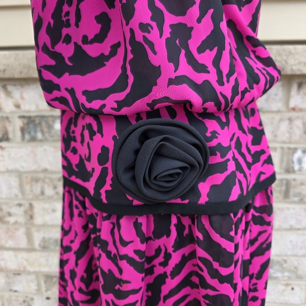 Vintage 80s R&K Originals Pink Rose Print Peplum Dress - Picture 8 of 14